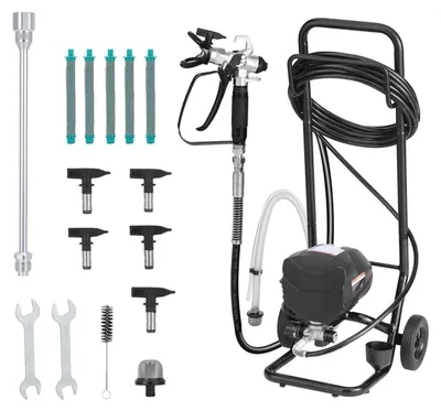 Obrázek produktu pro Stříkací zařízení na barvu bez vzduchu - Elektrický systém pro stříkání barev - Motor 640 W - Tlak až 207 bar - S podstavcem, hadicí, prodlužovací tyčí a tryskami - Vhodné pro interiéry a budovy