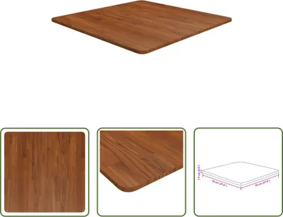 Image de The Living Store Plateau de table Carré Marron foncé 70x70x1,5cm Chêne traité