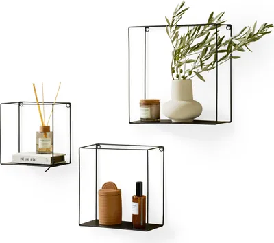 Produktbild von LIFA LIVING 3er Set Wandregal im Industrie Design, Schweberegal aus schwarzem Metall, 3x quadratisches Hängeregal für Wohnzimmer & Flur, Belastbarkeit 3 kg