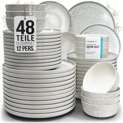 Produktbild von PURE LIVING Geschirr Set Ibiza aus Steingut, 48-tlg., für 12 Personen, Beige