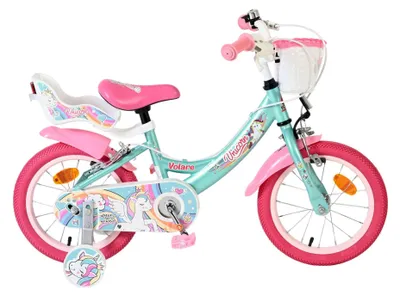 Obrázok produktu pre Volare Unicorn – detské bicykel – pre dievčatá – 14 palcov – zelený – s dvoma ručnými brzdami