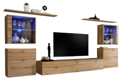 Productafbeelding van Wandcompositie SWITCH XIV zwevend TV-meubel in Wotan eiken met LED