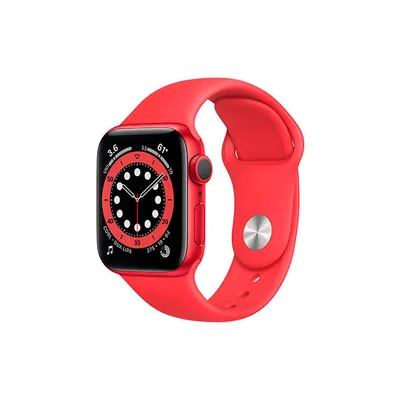 A red Apple Watch Series 6 is shown against a white background.