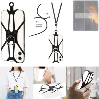 Produktbild von K-S-Trade 3in1 Handykette Handyband Handykordel Halsband Smartphone-Ring Handy-Ring kompatibel mit POCO F5 Fingerhalterung Handyring Tischständer
