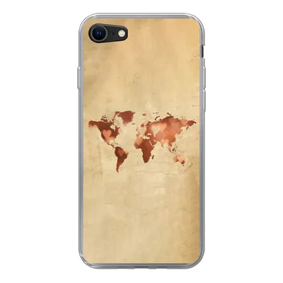 Produktbild von MuchoWow® Handyhülle Schutzhülle Hülle für iPhone 7 Weltkarte - Herz - Braun Silikon Softcase Handy Hülle - Kartenhalter