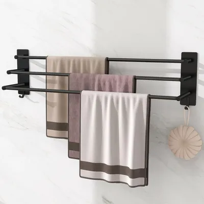 Produktbild von Handtuchhalter ohne Bohren 3 Etagen 75cm Edelstahl Schwarz Selbstklebend