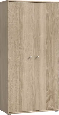 A closed wooden cabinet with two doors.