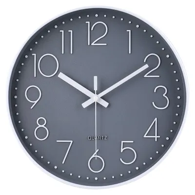 Runde Wanduhr 33 cm, lautlos, modernes Design, Grau