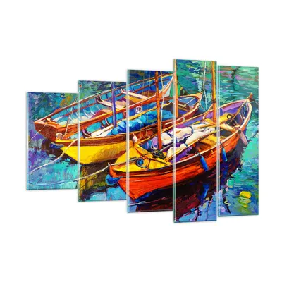 Produktbild von Bilder auf glas - Boote Bunt Angeln Wasser - 150x100cm - Glasbilder - Wandbilder - Kunstdruck - zum Aufhängen bereit - Wanddekoration aus Glas - Glas Bilder - Wandbild auf Glas - GEG150x100-2858