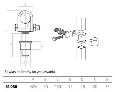 Obrázek produktu pro LogistSystem Nastavitelný pozinkovaný závěs M24 – k přivaření – 1 kus, k přivaření – 61.056