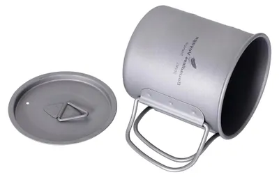 Produktbild von Titan Becher Camping Topf Outdoor Kaffee Tee Tasse mit Deckel und Faltbarem Griff 200ml/300ml/420ml/450ml/500ml/600ml/750ml Leichtes Kochgeschirr für Backpacking und Picknick