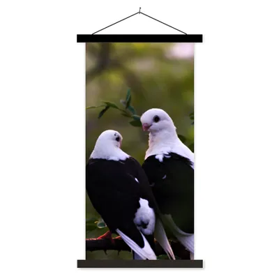 Produktbild von MuchoWow® Textilposter Vögel - Zweig - Blätter 90x180 cm mit schwarzem Rahmen - Dekoration Wohnzimmer
