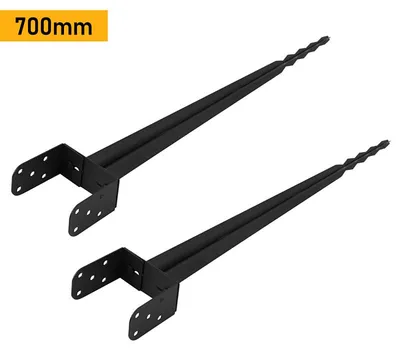 Obrázok produktu pre Peviasot 2x U-držák na stĺpiky na zabitie do zeme, 700 mm, nastaviteľný v rozmedzí 100–165 mm, s vtláčacou objímkou, zemnou objímkou a kotvou stĺpika, z 2 mm ocele s práškovým náterom, pre záhradný plot, pergolu a prístrešok pre auto