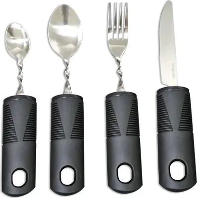 Produktbild von Besteck-Set, 4 teiliges Parkinson Besteck mit dickem Griff,Schwarz1 Personen, Biegbar Hilfsmittel Besteck für Senioren,Arthritis Patienten