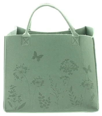 Productafbeelding van Tas "Bloemenweide" van vilt, in groen, grote boodschappentas, vilten tas, shopper, draagtas