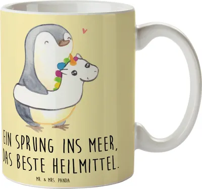 Produktbild von Mr. & Mrs. Panda Keramiktasse Sommermeerheilkraft - Gelb Pastell - Geschenk, Strandurlaub, Kaffeebecher, Wellen, Becher, Tasse, Inspiration, mit Spruch, Küste, Pott
