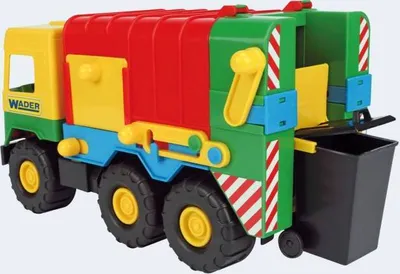 Produktbild von Wader Spielzeug Müllwagen 38 cm, Kunststoff, mit beweglichem Abfallbehälter, Hebevorrichtung, Heckklappe und inkl. Mülltonne. Wetterfest, robust, gesundheitlich unbedenklich. Für drinnen & draußen (Sandkasten). Middle Truck. Nicht für Kinder unter 3 Jahren.