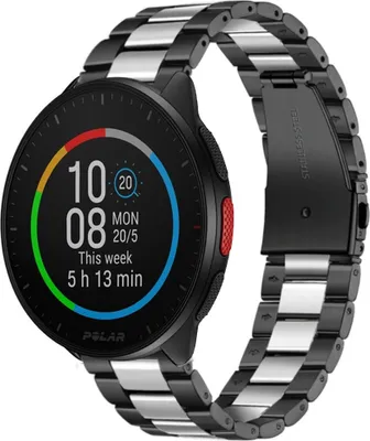 Produktbild von Strap-it Stahlarmband - Kompatibel mit Polar Pacer Armband Ersatzarmband Edelstahl Armband mit faltschließe Sportuhr zubehör für smartwatch 20mm Armband Silber, Schwarz