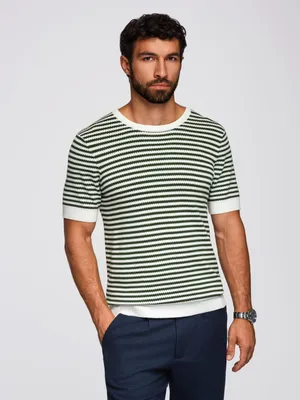 Produktbild von Ombre Gestreiftes Herren-T-Shirt mit durchbrochener Struktur olive S