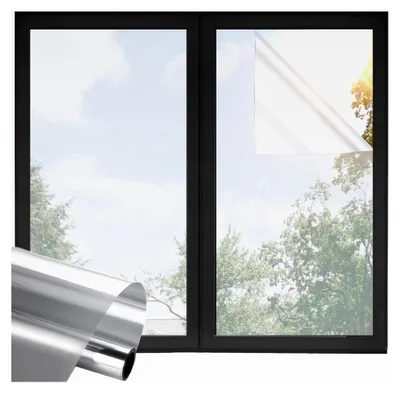 Produktbild von Fenster Spiegelfolie Blickdicht Außen UV-Schutzfolie Hitzeschutz und Sonnenschutzfolie für Innen (Silber, 44,5 x 200 cm)