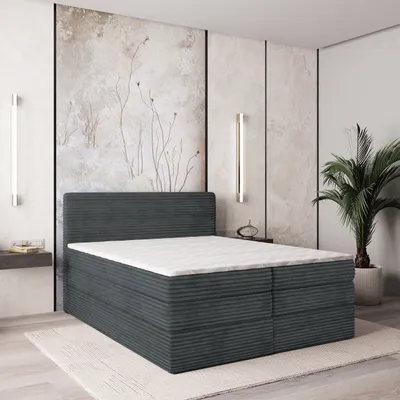 Produktbild von Masseno Boxspringbett LUNERA 180x200 cm Komplett-Set mit Bonell Matratze und Topper, Polsterbett mit Bettkästen -Grau, TILIA 85