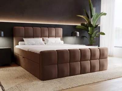 Produktbild von GrainGold Boxspringbett Alicante 140x200 cm - Bett 140x200, Kontinentalbett mit Bettkasten - Doppelbett mit Matratze - Bett mit Velvet-Stoff - Braun
