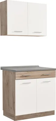 Produktbild von Homestyle4u 2360, Küche Küchenblock Weiß Küchenzeile ohne Geräte Einbauküche Singleküche 80 cm Eiche