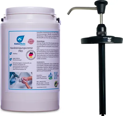Produktbild von KaiserRein Handreinigungscreme PRO 3 L Handwaschpaste Eimer und Pumpspender SET gegen stärkste Verschmutzungen Hocheffektiv gegen hartnäckige Verschmutzungen wie Teer, Öle, Fette, Farben
