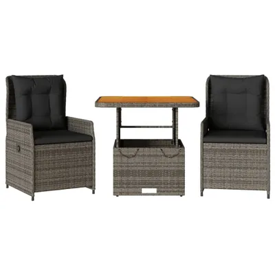 Produktbild von 3-tlg. Bistro-Set mit Kissen Grau Poly Rattan