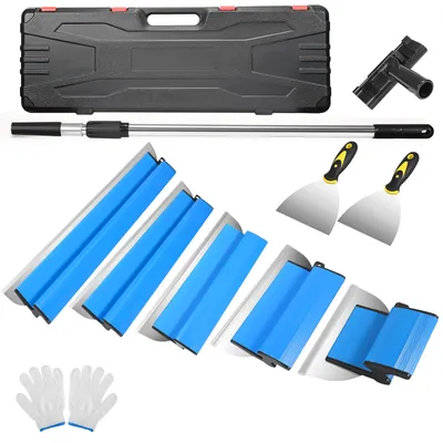 Image de Outil de lissage pour plâtrerie sèche - Ensemble de 5 lames de lissage - Spatules flexibles de 15/25/40/60/80 cm - Pour enduit, plâtre, murs en ciment - Bleu
