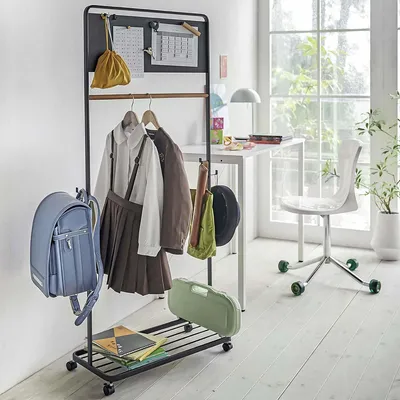 Image de Yamazaki Portemanteau sur roulettes pour chambre d'enfant 135 cm noir