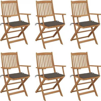 Image de Chaises pliables de jardin lot de 6 avec coussins Bois d'acacia