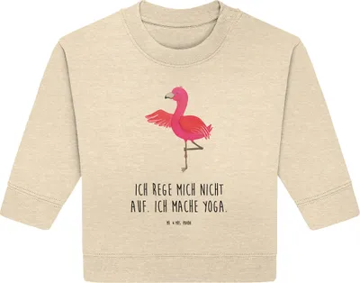 Produktbild von Mr. & Mrs. Panda Organic Baby Pullover Flamingo Yoga 6. - 12. Monat - Natural Raw - Geschenk, Aufgeregt, Baum, Namaste, Yogi, Vogel, Bullover