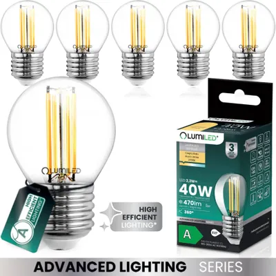 Produktbild von LUMILED LED 6er Set Golfball Lampe P45 E27 Ultraeffizient  2.2W 470lm Ersatz 40W 2700K Warmweiß Filament Klar Glas Tropfenform 360° Abstrahlwinkel Nicht Dimmbar 6 Stück