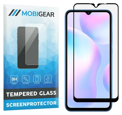 Produktbild von Mobigear Premium Displayschutzfolie für Xiaomi Redmi 9A, gehärtetes Glas, Panzerglasfolie - Kompatibel mit Hüllen - Schwarz