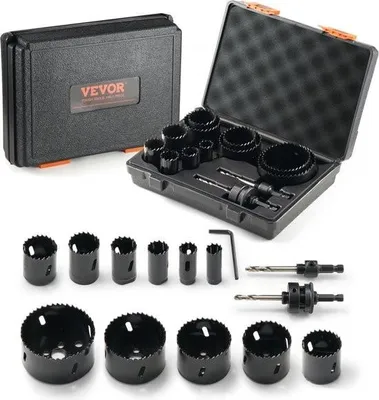 Produktbild von Bimetall-Lochsägen-Set, 11-teilig. Lochplatten, 2 Lochbohrer, Schnitttiefe 38 mm, Bimetall-Lochsägen-Set, Bohrzubehör, professionelle Lochsägen zum Bohren in Holz, Eisen, Kunststoff, PVC usw.
