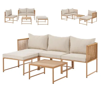 Produktbild von SVITA DETROIT Gartenmöbel Set Polyrattan Lounge Modular Ecksofa Chaiselongue Tisch Flexibel als 3 Sitzer oder Sessel 2 Sitzer Inklusive Kissen Beige