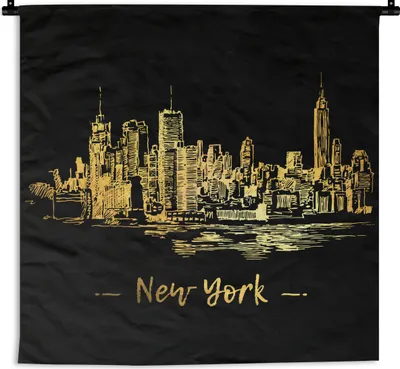 Produktbild von MuchoWow® Wandteppich Wandbehang New York - Gold - Schwarz 150x150 cm Tapisserie Dekoration Wandtuch - Wohnaccessoires - Modernes