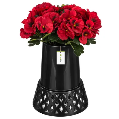 Obrázok produktu pre Váza na cintorín v tvare kužeľa ažurový náhrobný kameň Hrobová dekorácia Váza na hrob Kvetinová váza H 25 cm Ø 11 cm grafit Hrobové kvetinové kompozície na živé a umelé kvety