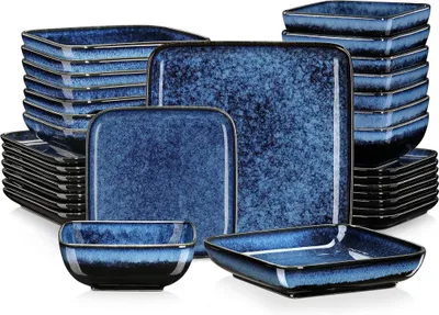 Produktbild von 32-teiliges Steingut Kombiservice Set STERN Blau für 8 Personen