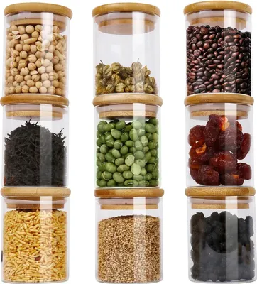 Produktbild von Mini Kräuterbehälter - Set von 9 - Glas - Bambusdeckel