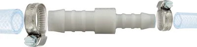 Produktbild von tecuro Schlauchverbinder reduziert Ø 7 mm x Ø 10 mm, mit Edelstahlschlauchschellen - Nylon weiß