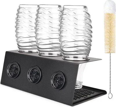 Produktbild von Famanu Flaschenhalter mit Tropfschale und Reinigungsbürste - Edelstahl, stabil und langlebig