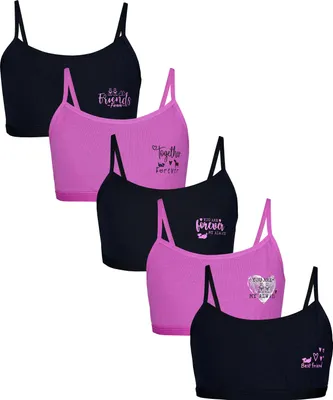 Produktbild von TupTam Mädchen Bustier mit Spaghettiträger 5er Pack, Farbe: Forever Friends Schwarz Rosa, Größe: 140-146