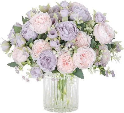 Immagine prodotto di Mazzolini di fiori artificiali con peonie di seta, rosa-lilla, confezione da 2
