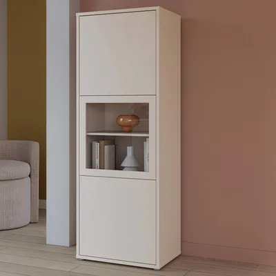 Produktbild von Forte ALICE SPRINGS Vitrine 60 70, moderne Wohnzimmervitrine mit 3 Türen, Glasdetail, Wohnzimmer, Holzwerkstoff, Kaschmir/Beige, 64,8 cm breit x 179,1 cm hoch x 44 cm tief