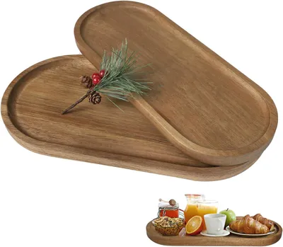 Zdjęcie produktu dla Tackie drewniane z akacji zestaw 2 sztuk, owalne, do przekąsek