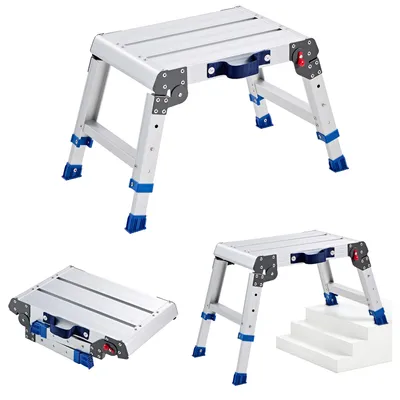 Produktbild von VEVOR Arbeitsplattform 419x305mm, Klappbare Arbeitsbühne aus Alu mit 226,8kg Tragkraft, 305-406mm Höhenverstellbare Laufbühne mit Sicherheitsverriegelung, Tragbare Stufenleiter für Haus Werkstatt