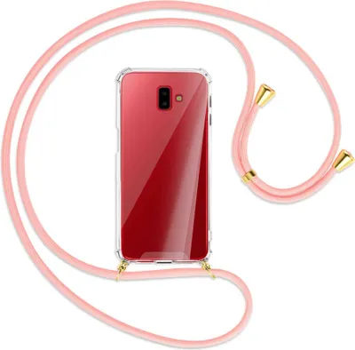 Produktbild von Handykette Backcover-Schutzhülle mit Band (Metall goldfarben) für Samsung Galaxy J6 Plus - rosa