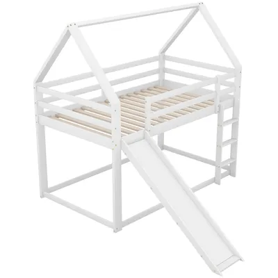 Zdjęcie produktu dla Łóżko dziecięce 90x200cm ze zjeżdżalnią i drabinką, z możliwością przekształcenia w łóżko pojedyncze, białe